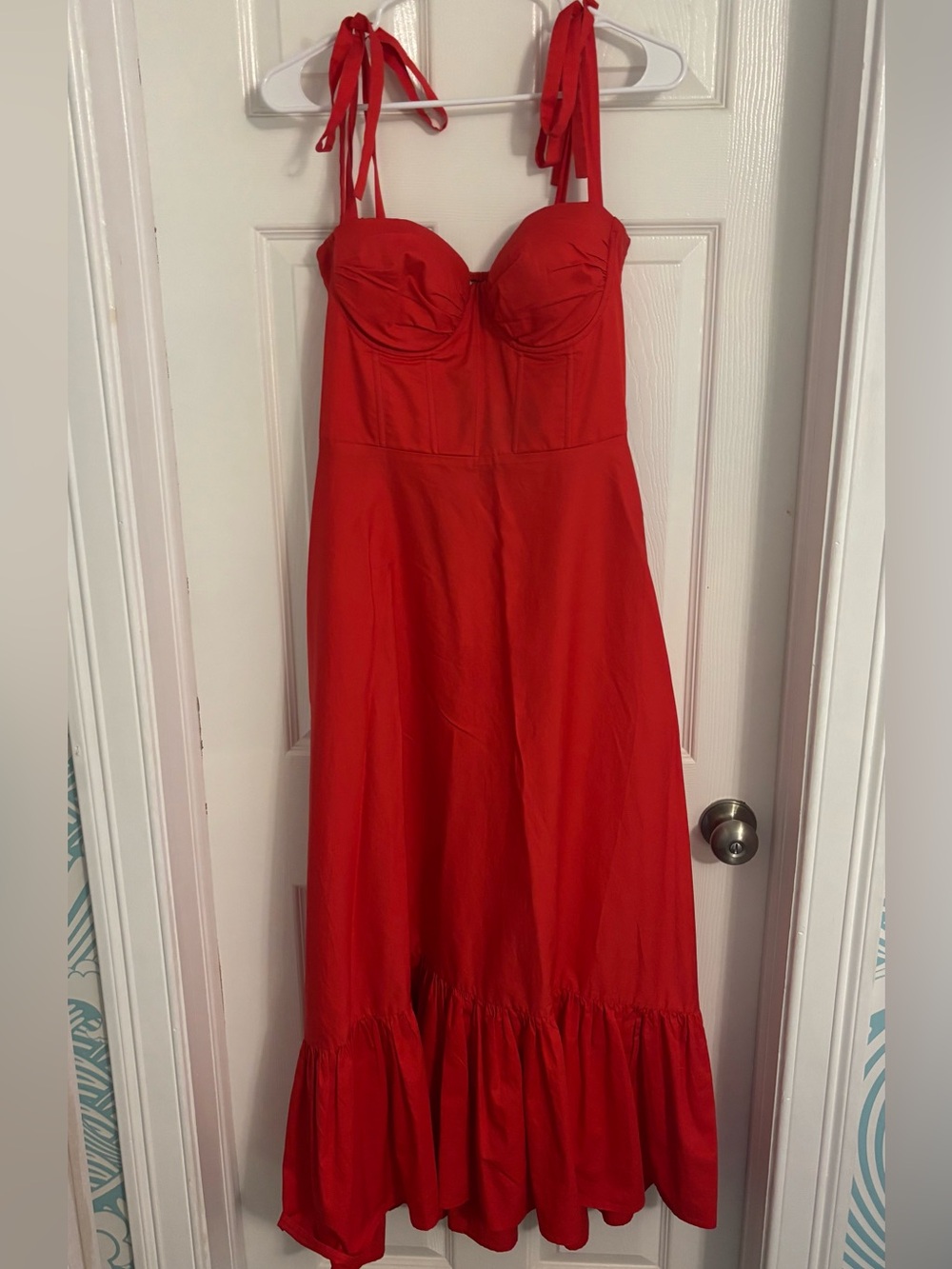 Dress Forum Red Tie-Shoulder Bustier Maxi Dress